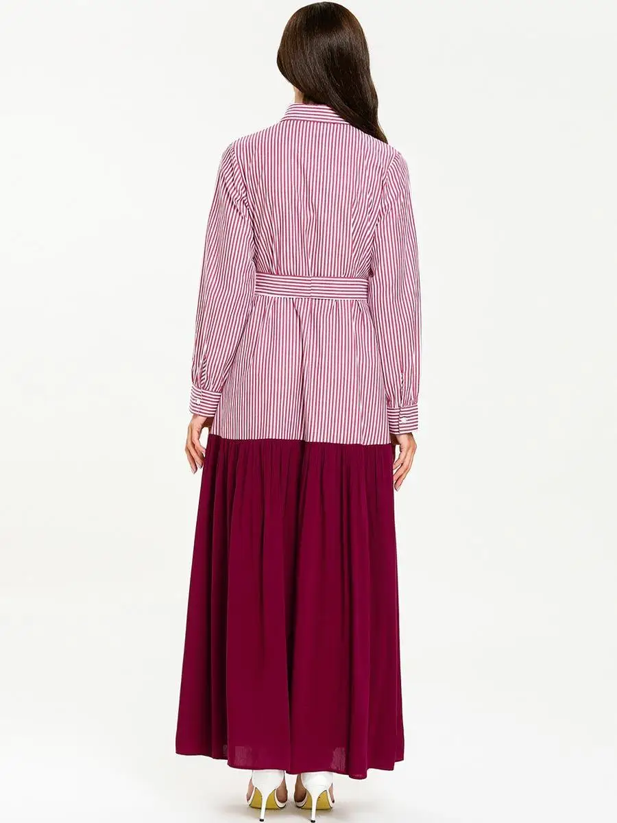 Dubai Women Long Sleeve Muslim Girls Shirt Dress Single-breasted Abaya Kaftan Islamic Patchwork Robe Casual Prayer Dresses New |