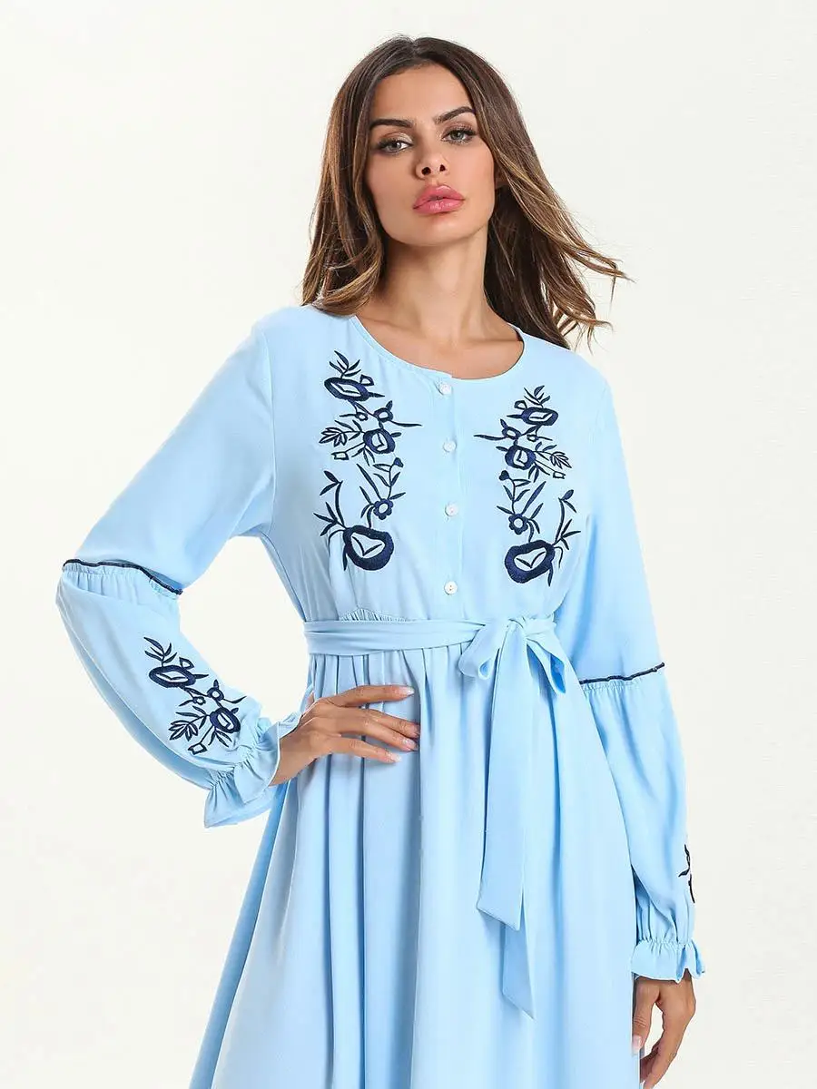 Женское мусульманское длинное платье с вышивкой мусульманская одежда кафтан