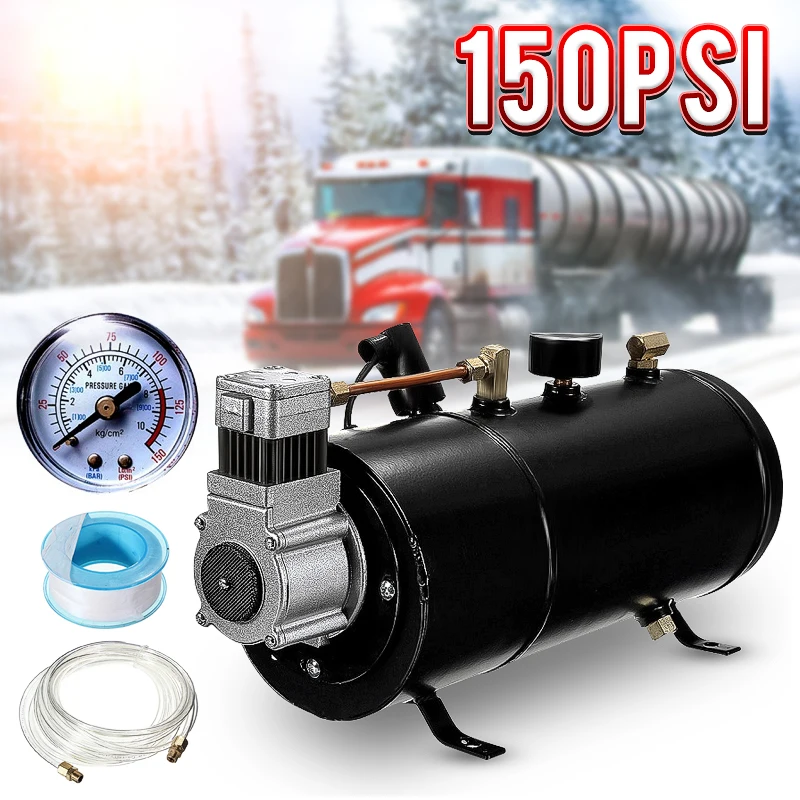 Черный 150PSI воздушный компрессор 3 литра и Давление переключатель шланга Наборы поезд грузовик с прицепом 12V с 4-труба звуковой сигнал поезда
