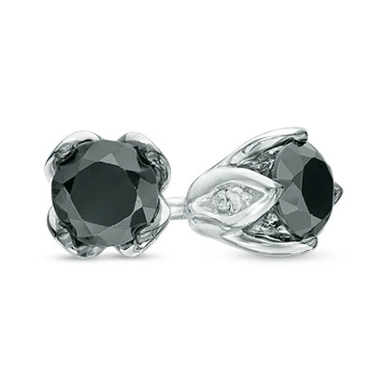 1/2 карат черно белые серьги гвоздики с бриллиантами и тюльпаном из белого золота