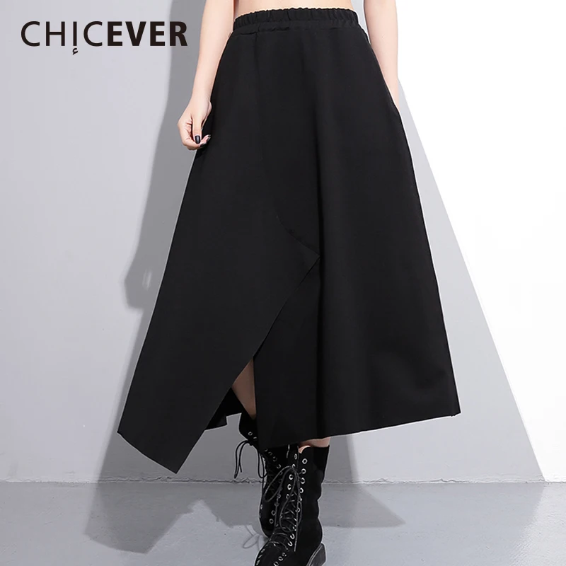 

Женская Асимметричная Юбка-миди CHICEVER, черная Повседневная Свободная юбка с разрезом, с высокой эластичной талией, большие размеры, весна