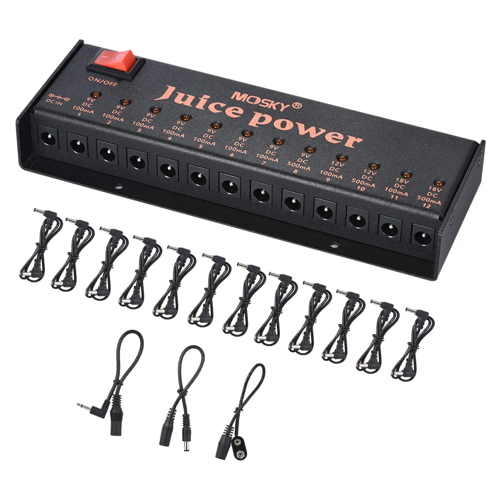 

MOSKY JUICE POWER Guitar Effect Power Supply Station 12 Isolated DC Outputs for 9V 12V 18V Guitar Pedal Low-power Amplifier Amp