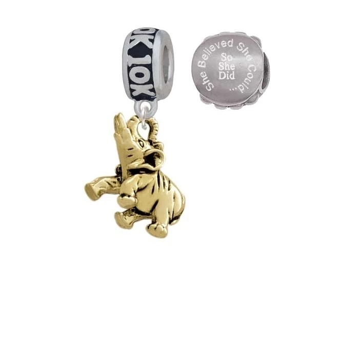 Goldtone 3 D слон 10 K Run она считала что может очаровать бусы (набор из 2)| |