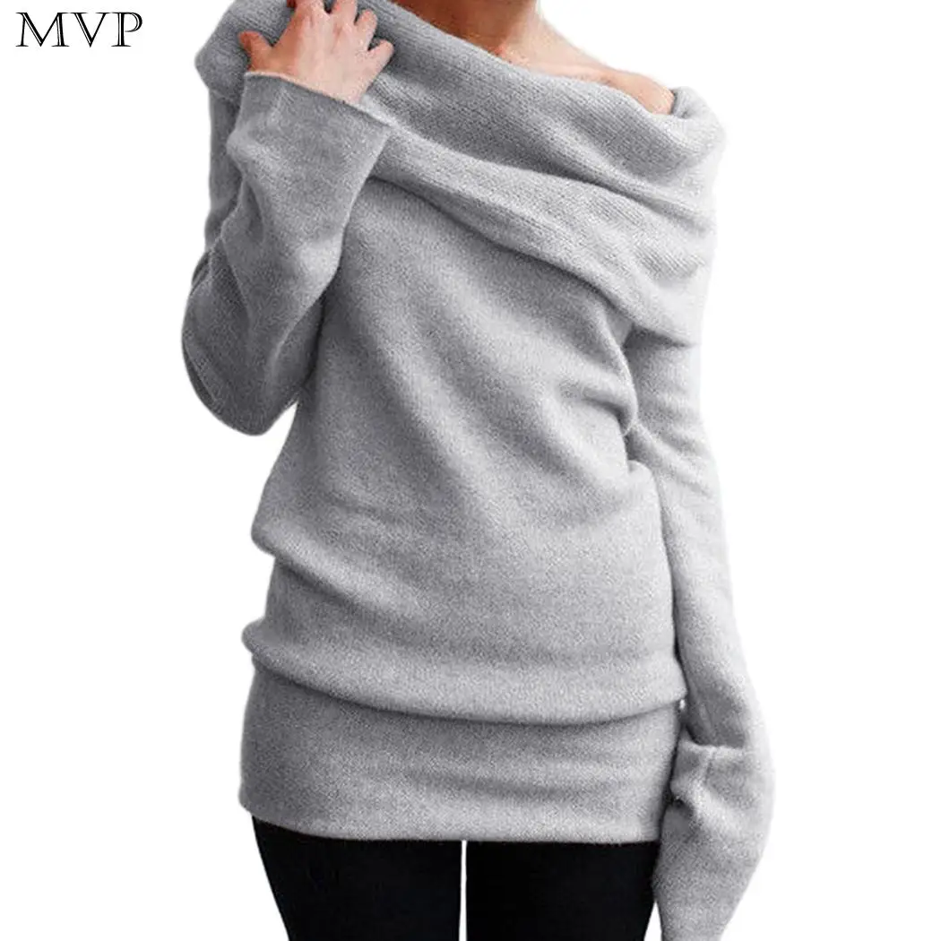 Women Casual Slash Neck Long Sleeve Off Pullover Autumn Winter Shoulder Solid Sweater | Женская одежда