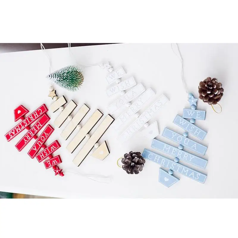 Christmas Tree Shape Pendant Decorations Innovative Wood Ornaments Painted Letters | Дом и сад