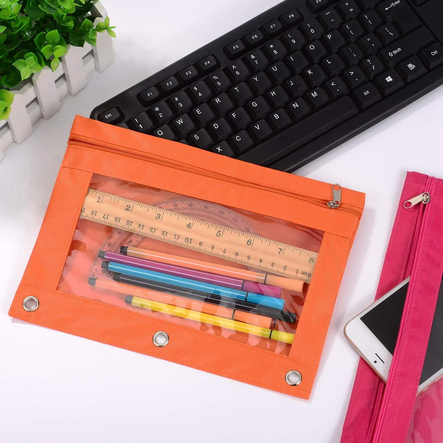 6 шт. Пенал-сумочка с отверстиями 3 кольца на молнии мешки прозрачным окном (6