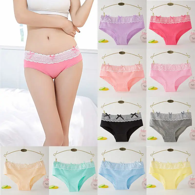 Women Girl Solid Lace Panties Briefs Underwear Hipster Boyshort Bowknot Casual ladies panties striped cotton lace side girls |