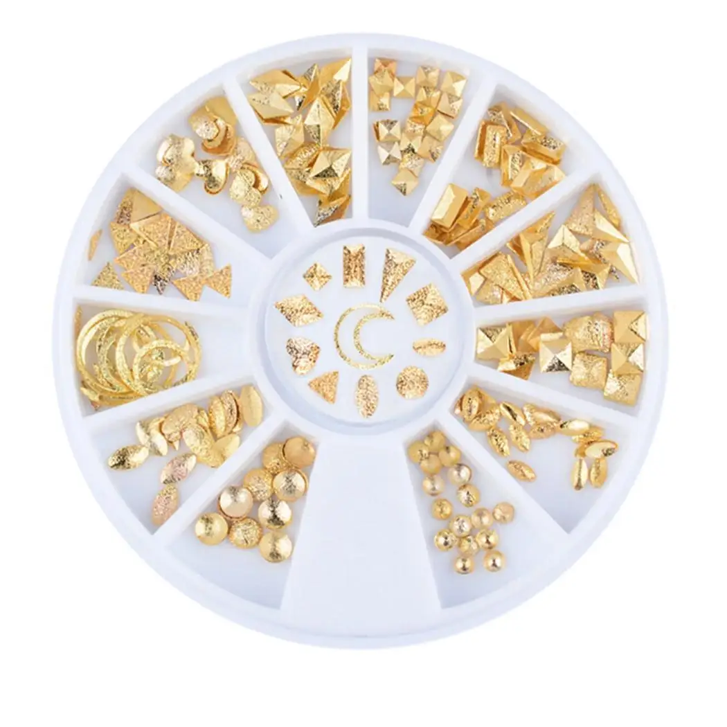 Other 12 Gel Square/ Wheel with 3D Decoration Rivets Moon System Use Art Glitter Round/ Stud Nail Heart/ Glue Tips Gold | Красота и