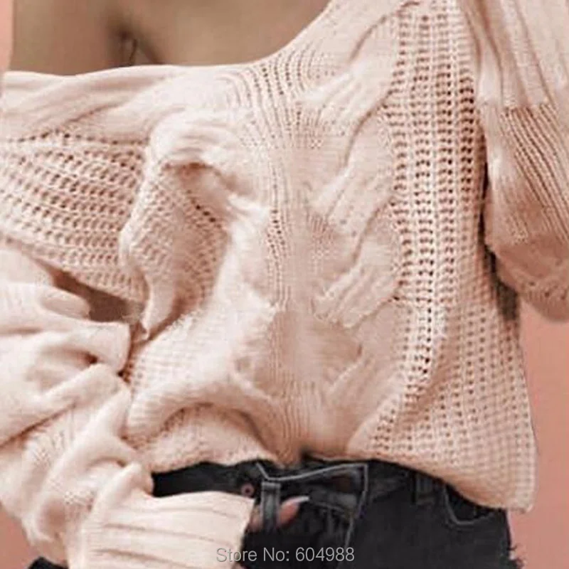 Sexy Women's V Neck Off Shoulder Knitwear Loose Knitted Sweaters Top | Женская одежда