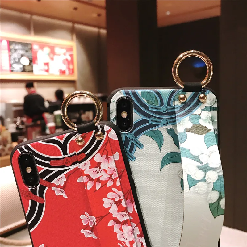 Мягкий чехол из ТПУ с держателем для Iphone XS Max 5S SE 6S 7 8 Plus X XR цветочным узором