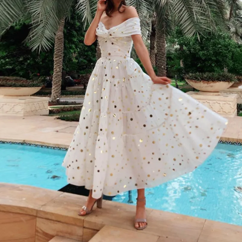 Модное белое Летнее Длинное платье в горошек с открытой спиной vestidos jurken женская