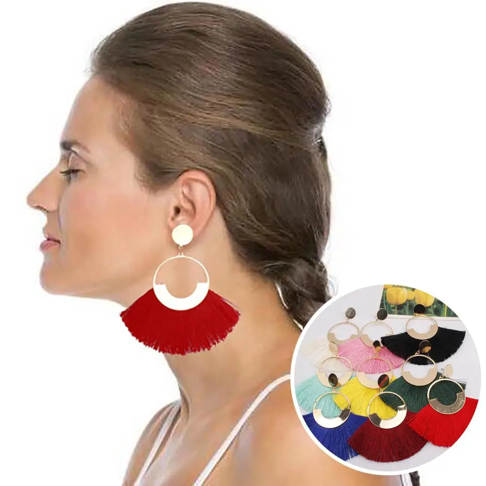 Женские Модные богемные круглые веерные витые болтающиеся серьги гвоздики