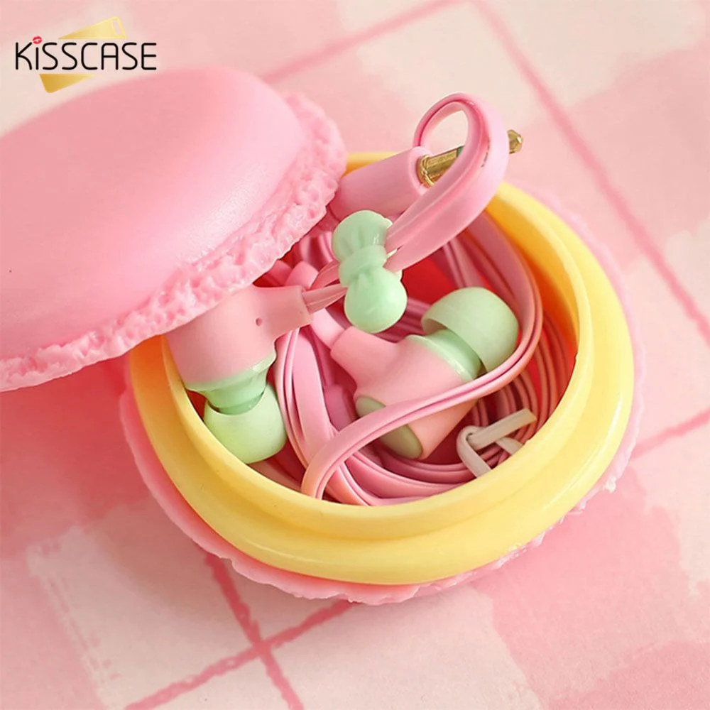 KISSCASE милый чехол для наушников Macaron проводных Мягкий коробка хранения auriculares