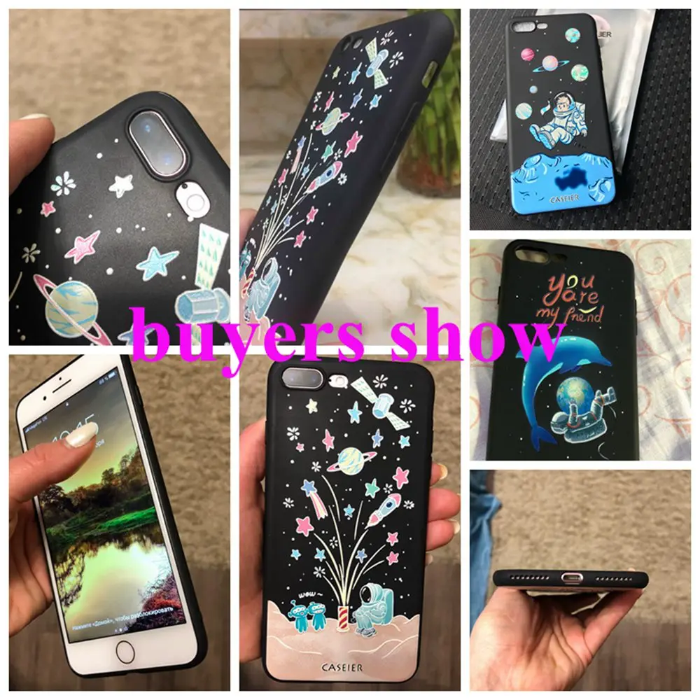 CASEIER Space Soft Phone Case For iPhone 6 6s 7 8 Plus 3D Relief Silicon TPU Cover 5S X Black Fundas Capinha |