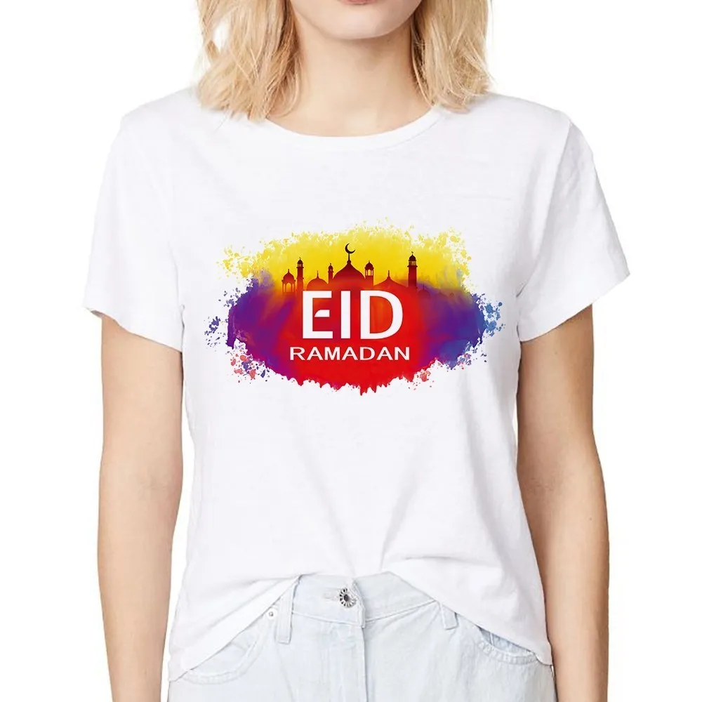 Женская Повседневная футболка Islam Ramadan Kareem белая с акварелью для отдыха Eid al Fitr