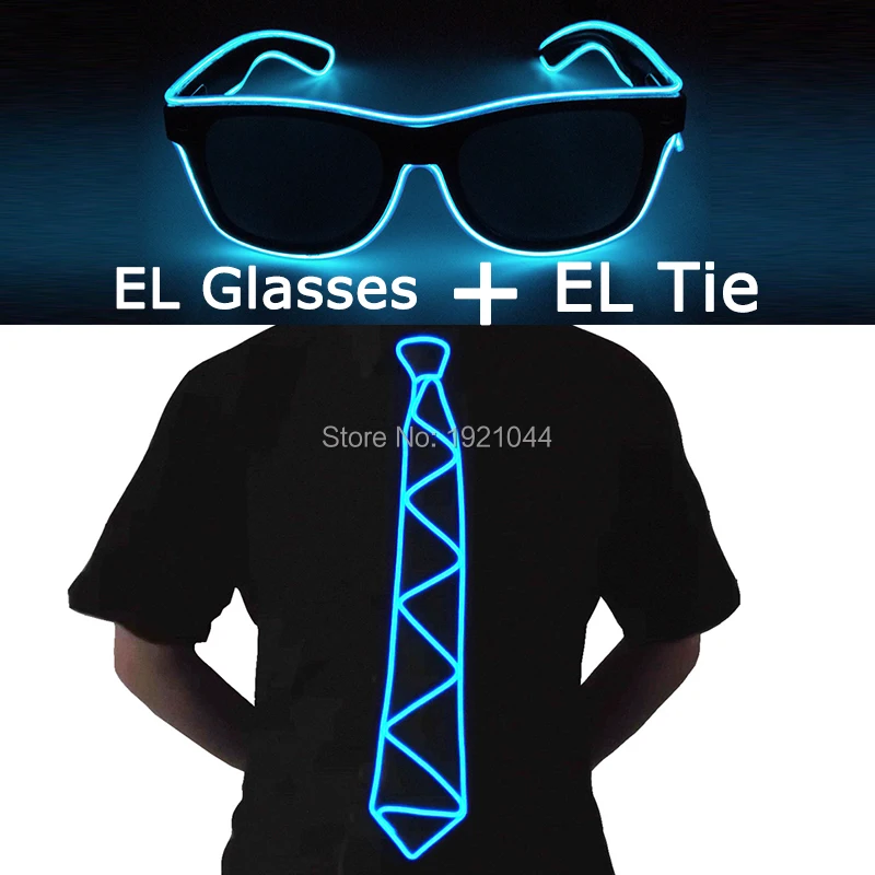 

НОВЫЙ EL продукт набор El Flash очки + EL светящийся галстук-бабочка 10 цветов Выберите светящееся освещение цветное светящееся украшение для кост...