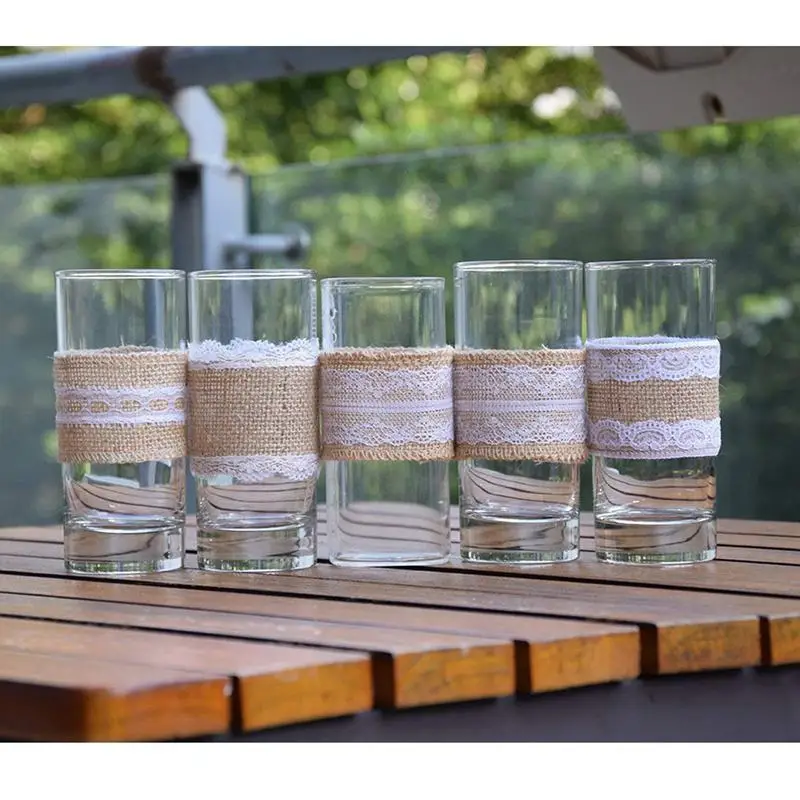 Лента из мешковины для свадебного украшения 6 шт. с белым кружевом 5 см x 2 м ручной