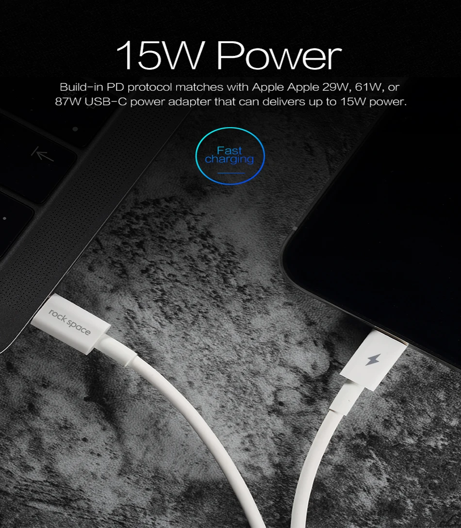 Rock PD type C для освещения зарядный кабель 15 Вт Быстрая зарядка Iphone X 8 Plus Macbook с