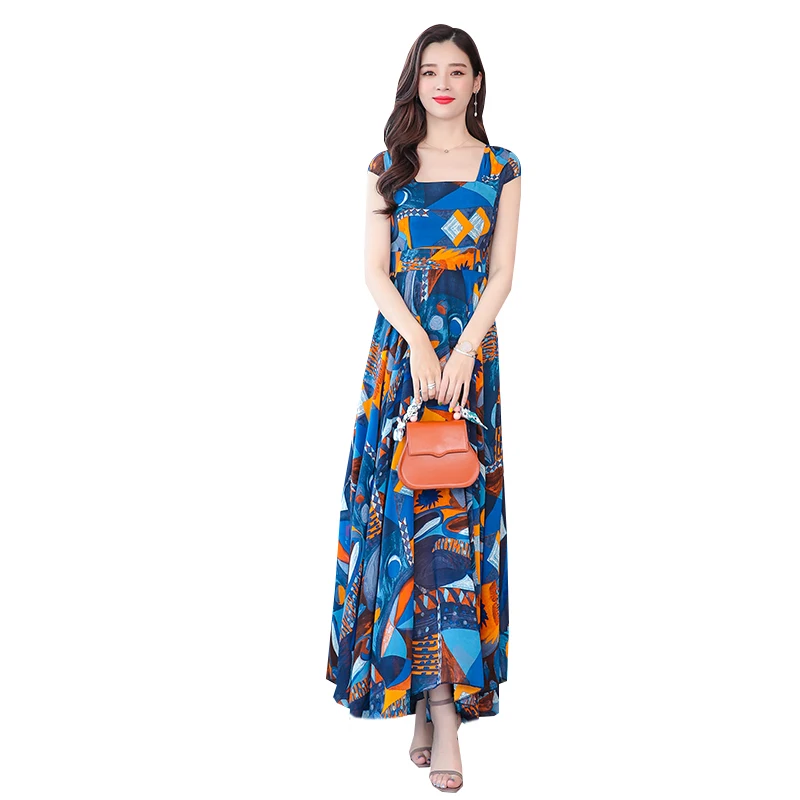 Женское шифоновое пляжное платье с квадратным воротником элегантное тонкое