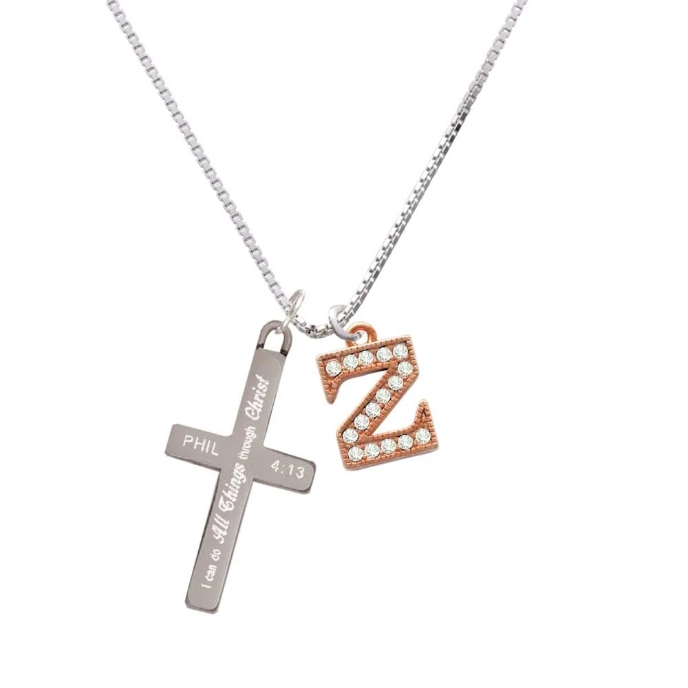 Кристальное розовое золото цветной тон Initial Z I Can Do All Things cross necklace|Подвески| |