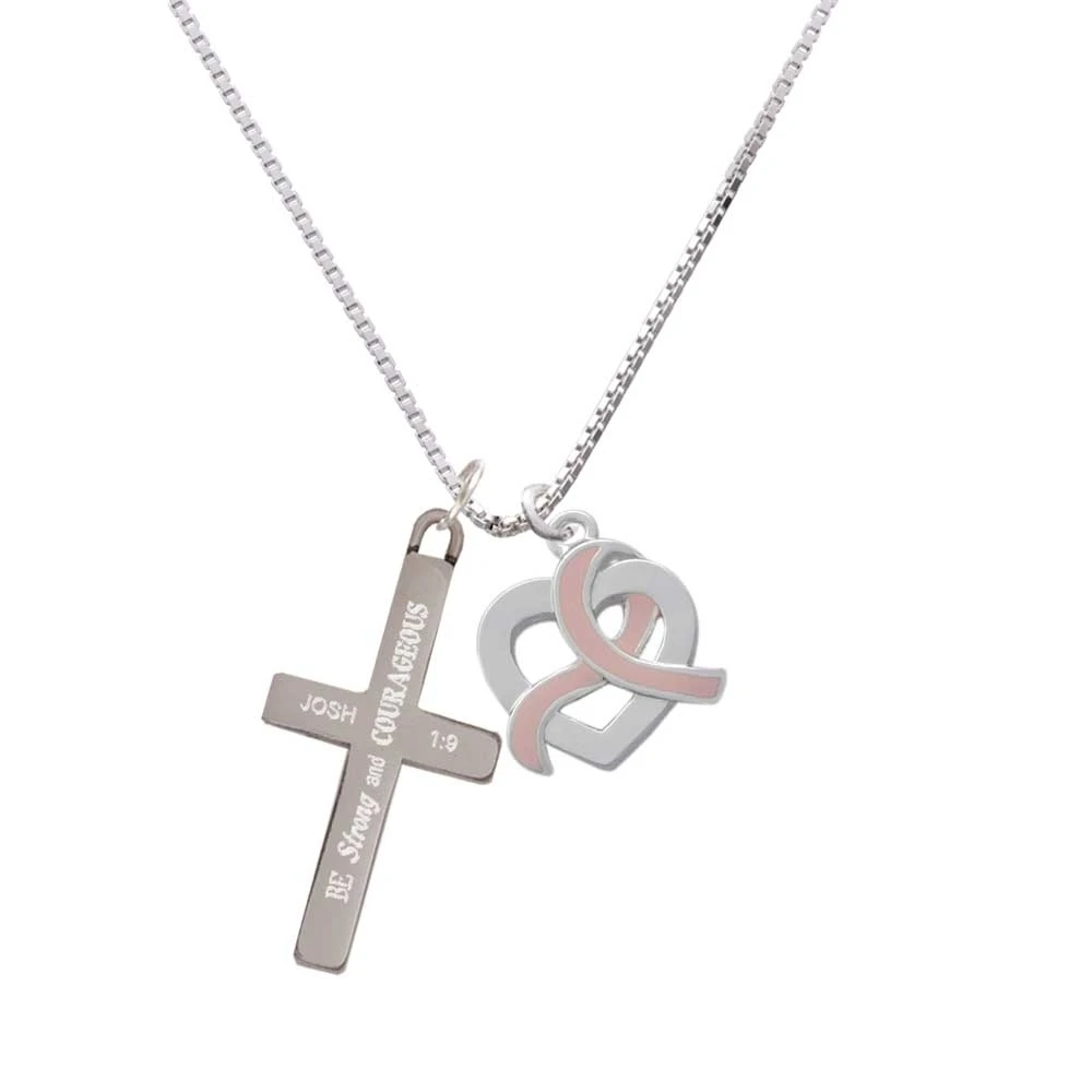 Контур сердца с розовой лентой крепкое и мужественное крест ожерелье|Подвески| |