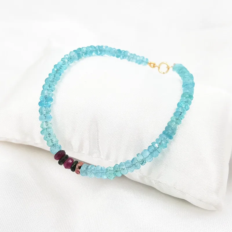 Lii Ji Apatite турмалиновый браслет 925 пробы с серебряным золотым покрытием Natrual Gemstone 3 4