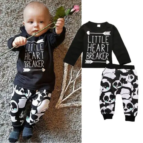 2PCS Boy Panda Clothing Set Toddler Newborn Baby Clothes 2018 New Autumn Arrow Shirt Tops+Pants Outfits Cool |