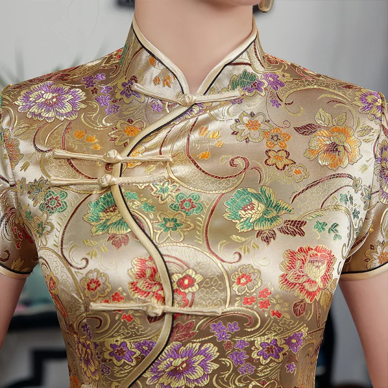 SHENG COCO Golden Brocade Qipao китайские платья с новым рисунком летние Сатиновые наклонной