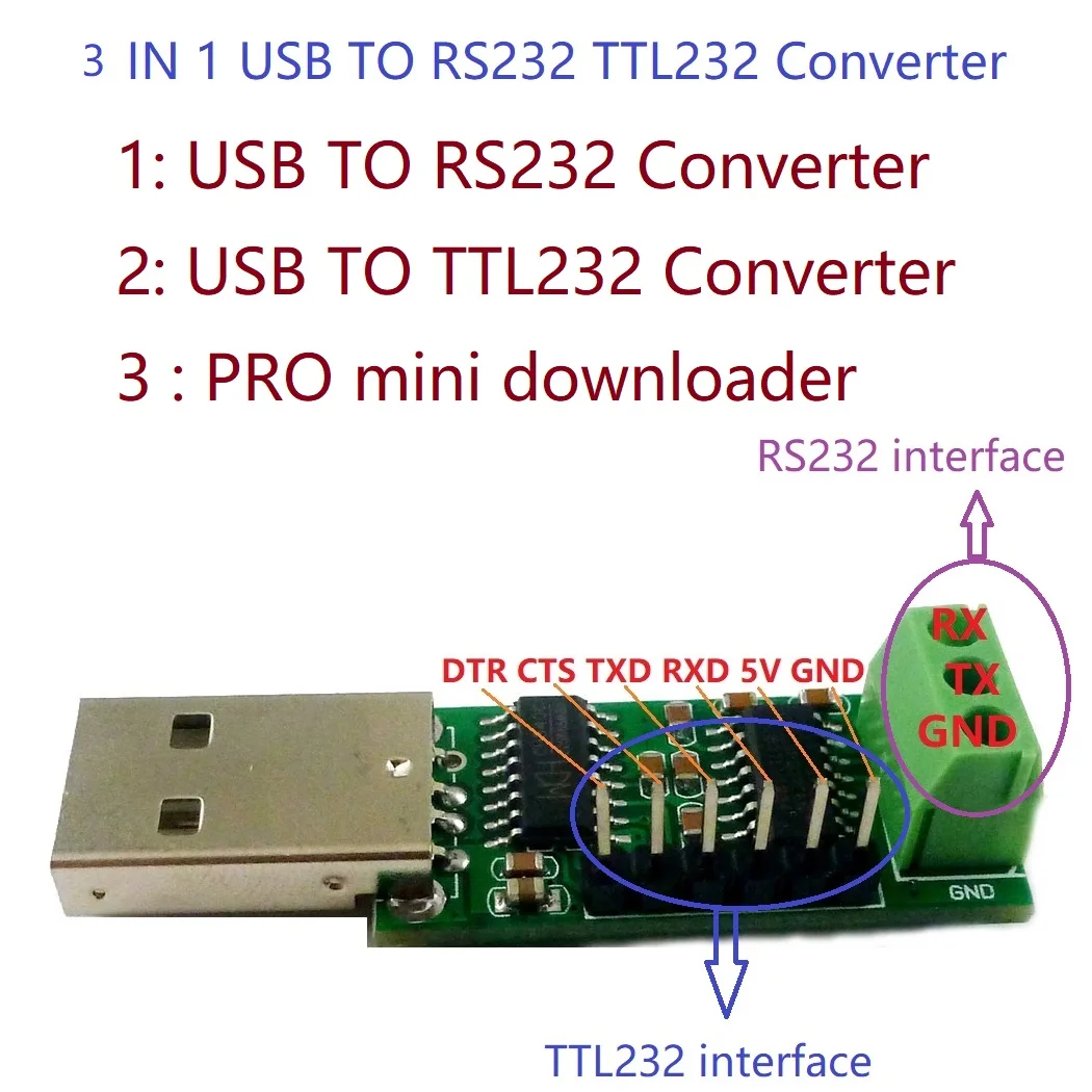 Многофункциональный модуль преобразователя с USB на последовательный порт RS232 TTL