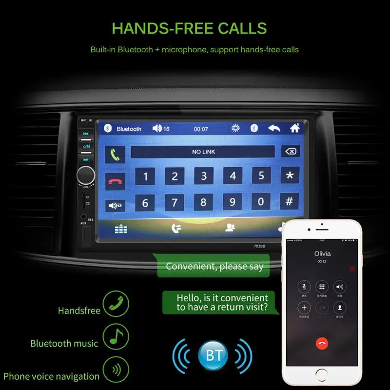 Onever 7" 2 Din HD Touchscreen MP5 Player Car Stereo Radio FM Transmitter Bluetooth Handsfree Support Remote Control |