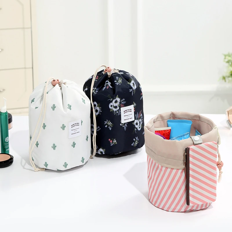 

Round Drawstring Cosmetic Bag Women Makeup Brushes Glasses Pouch Toiletries Storage Handbag Household Travel Organize Accessory