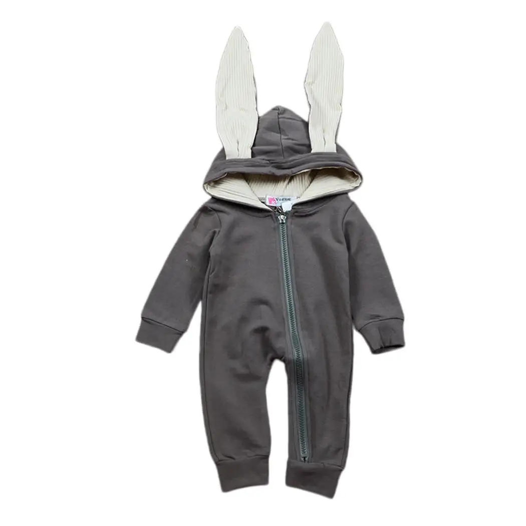 Серый комбинезон с заячьими ушками для маленьких мальчиков и девочек ростом от 70
