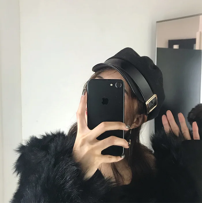 Кожаная пряжка орфографическая Кепка женская из искусственной кожи шляпа панка |