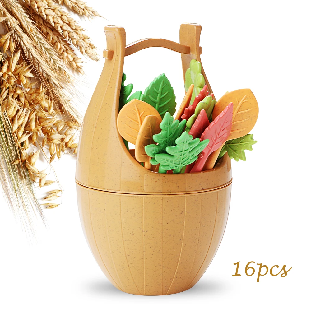 16 шт./компл. инструменты для декора стола зеленые биоразлагаемые вилки фруктов