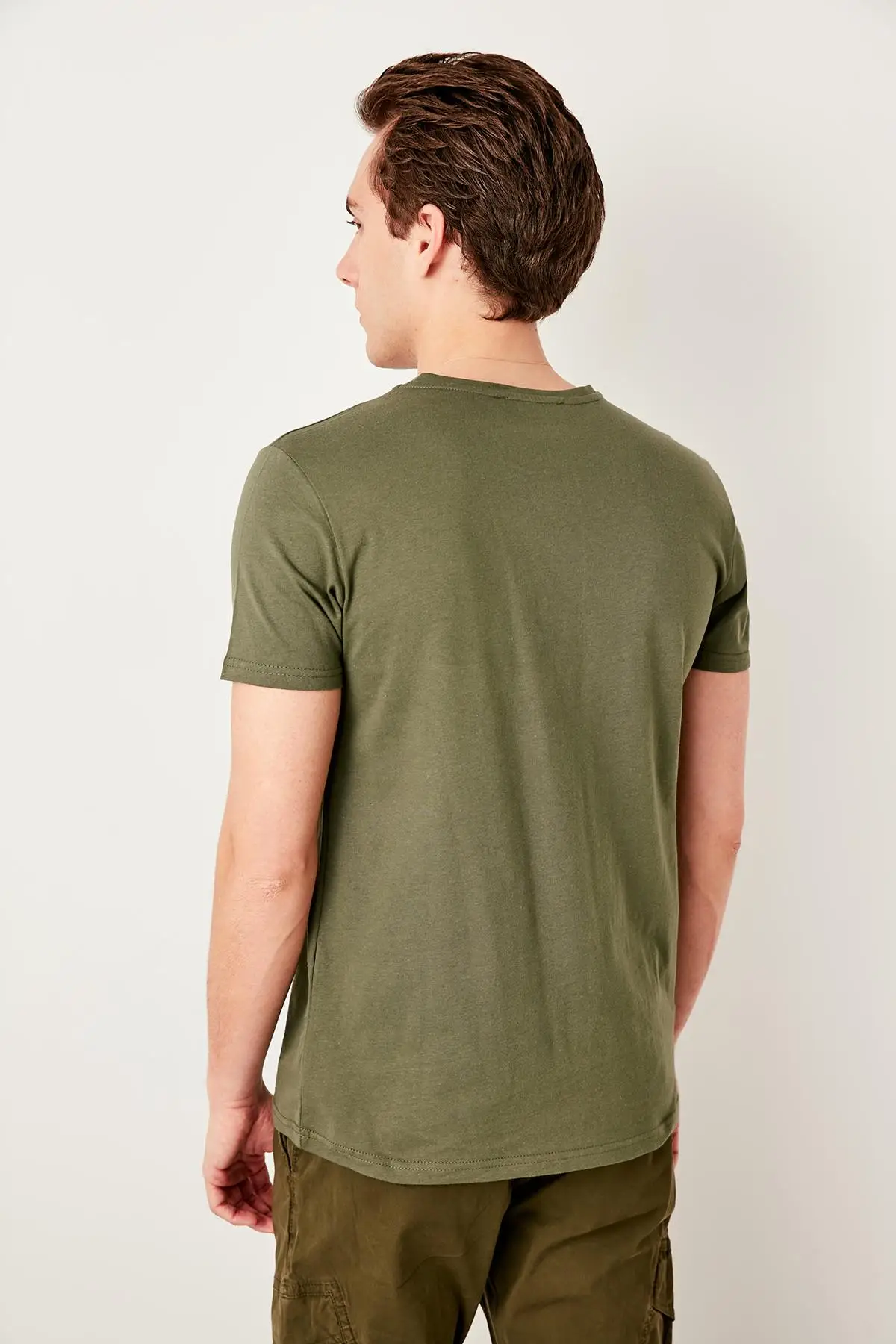 TRENDYOL человек хаки мужские Slim Fit Печатных велосипед шеи Футболка TMNSS19BO0036|Футболки|