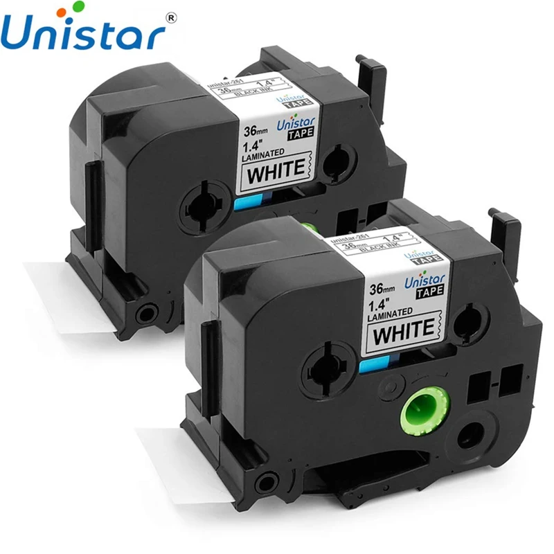 Unistar 2 шт. TZe 261 36 мм совместим с Brother P touch этикетки ленты черного и белого цветов