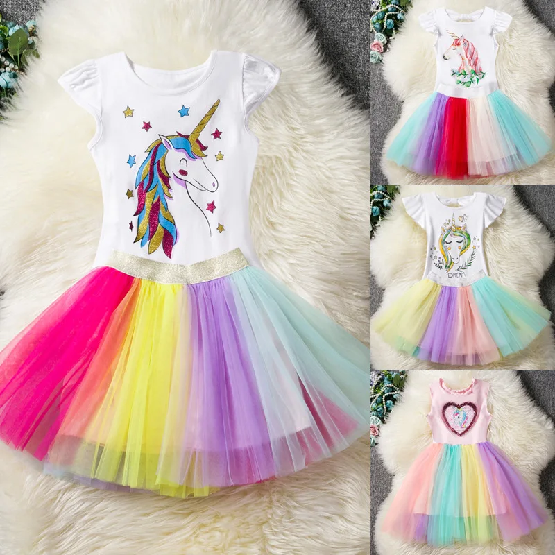2019 Girls Dresses Kids Cartoon Vestidos Children Unicorn Party Spring Summer Little Sleeveless Dress | Детская одежда и обувь