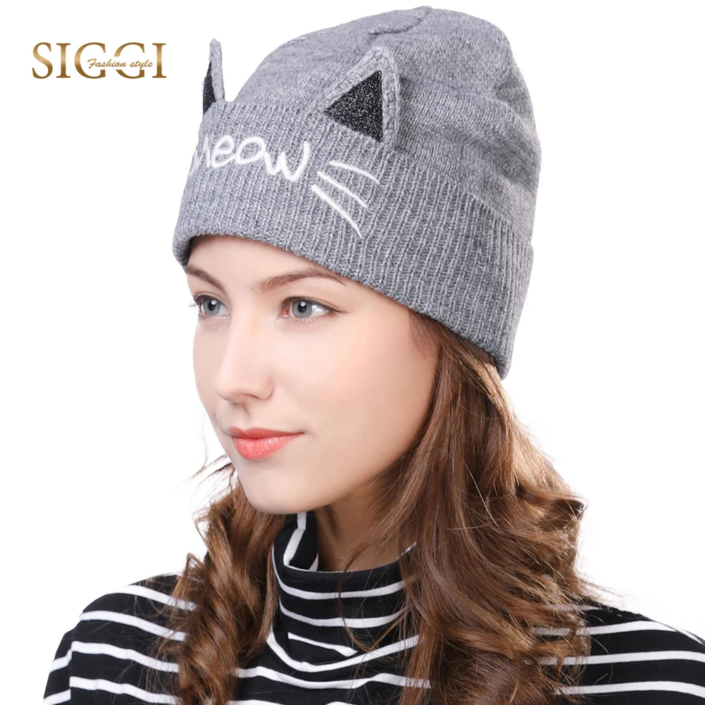 

FANCET зимние шерстяные шапки для женщин кошачьи ушки Милые Акриловые флисовые подкладка мягкая подкладка Skullies холодная погода вязаные шапки ...