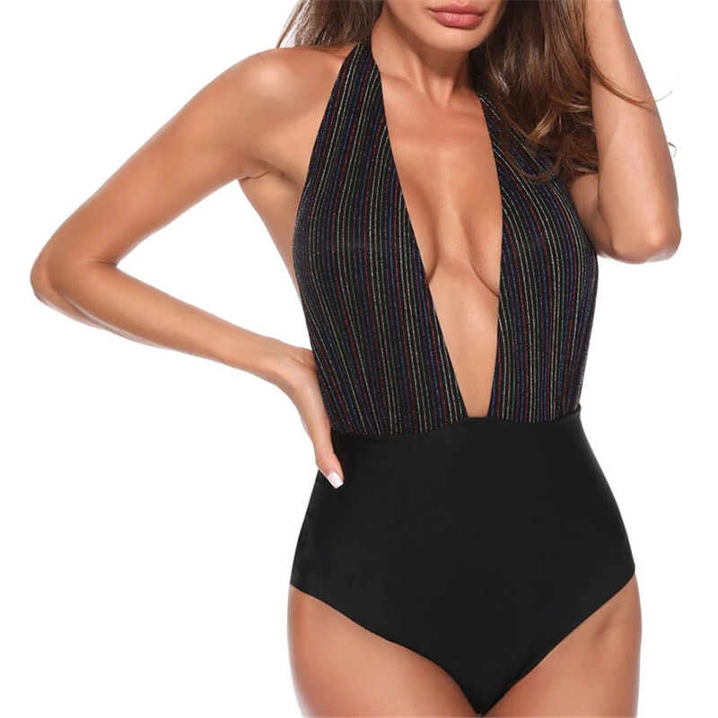 Цельный купальник бикини с глубоким V образным вырезом купальный костюм для