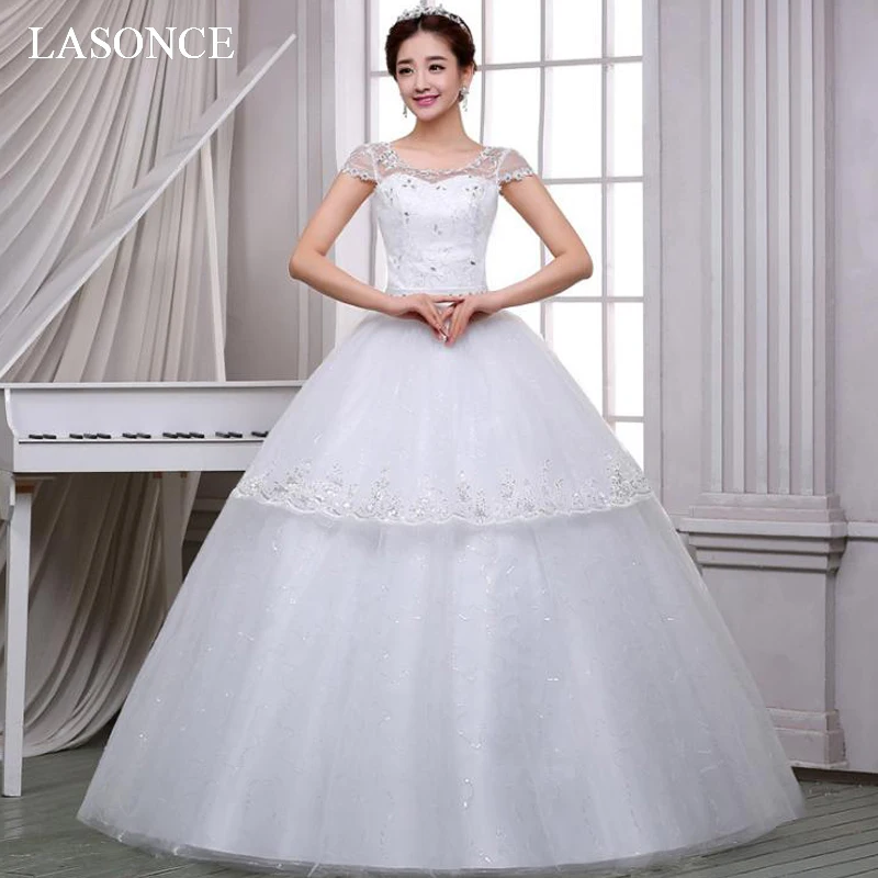 Кружевные бальные платья LASONCE Illusion с О образным вырезом и кружевной аппликацией