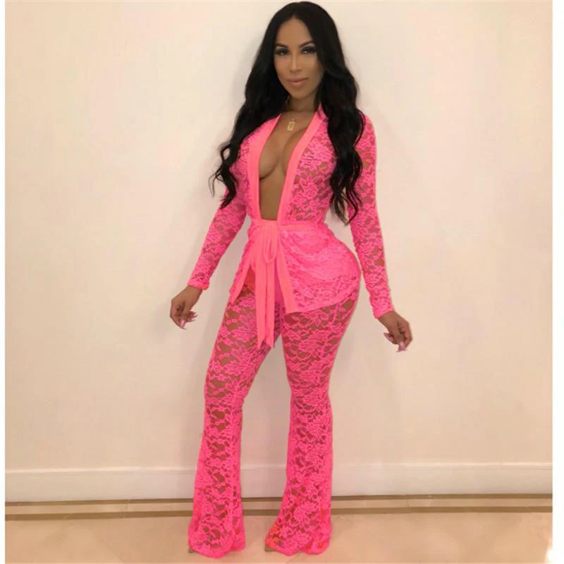 DRESSMECB сексуальные комбинезоны для женщин 2019 Сексуальное Кружевное боди с