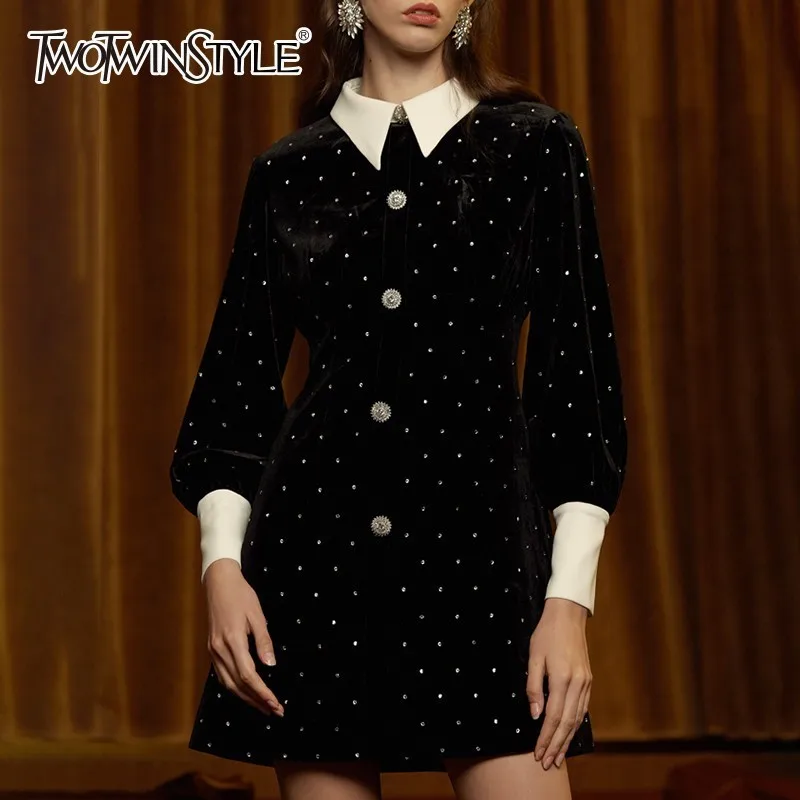 TWOTWINSTYLE элегантное платье-рубашка женское платье с длинным рукавом тяжелый