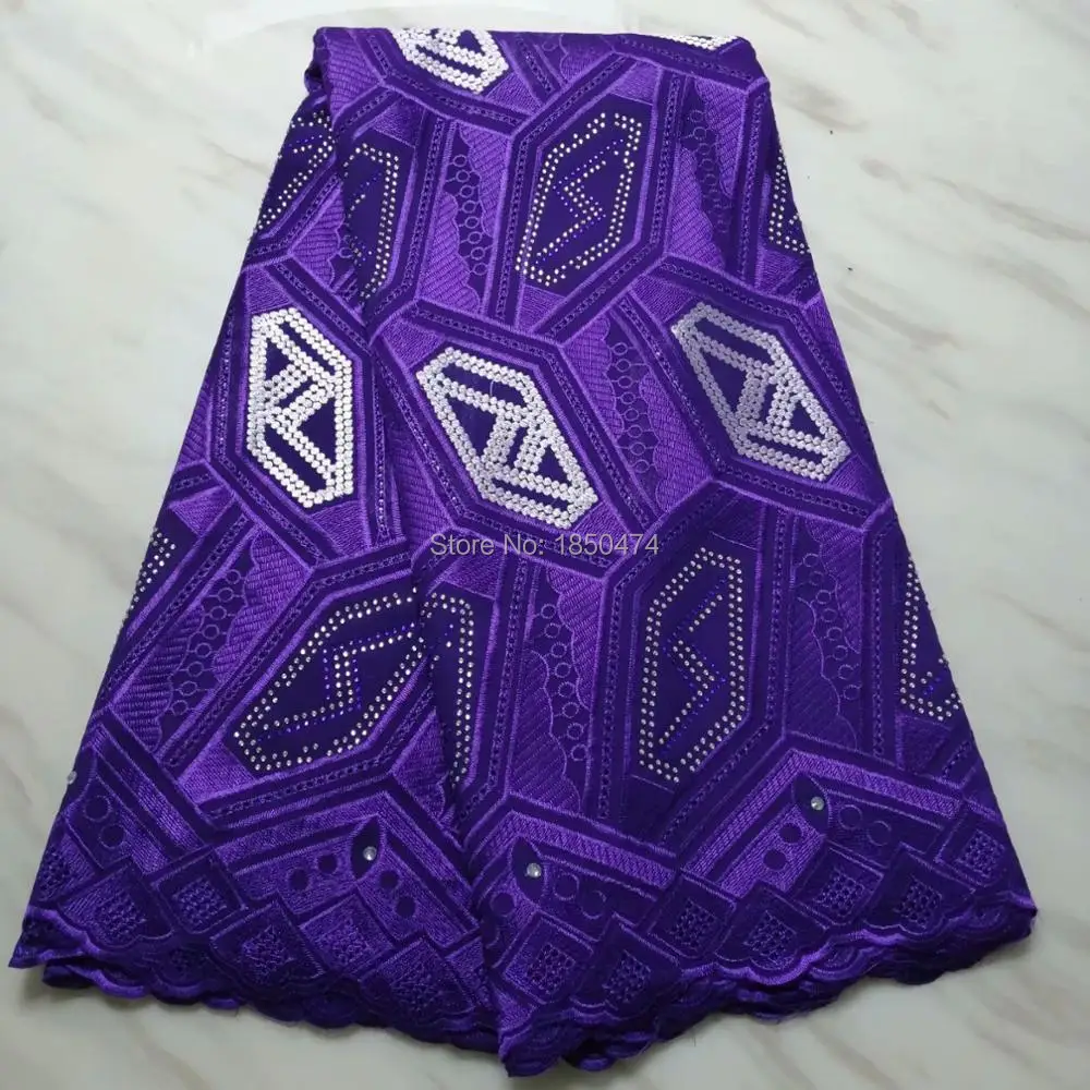 

2019 Purple African Dry Lace Fabrics High Quality Nigerian Cotton Lace Fabric With Stones Swiss Voile Lace In Switzerland PS205