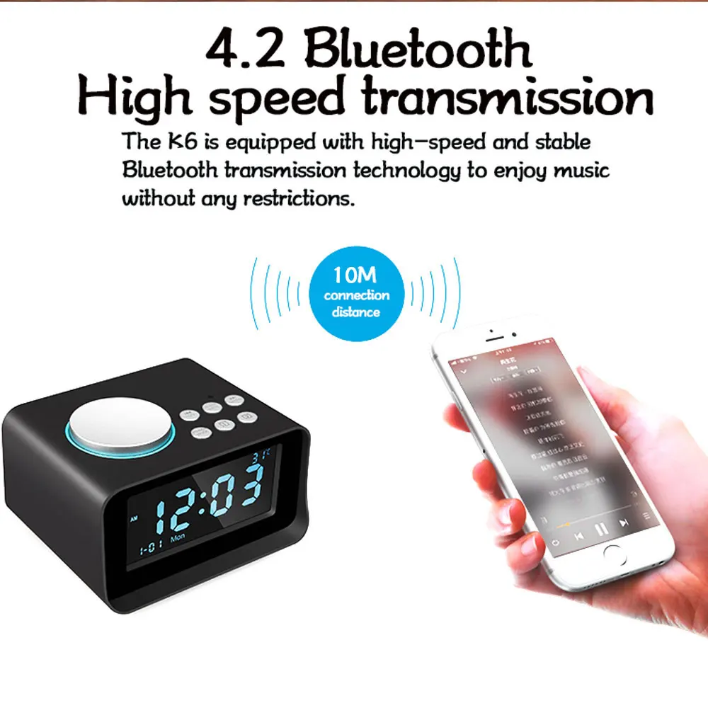 Us Plug портативный Bluetooth динамик с будильником Температурное время стерео звуковой