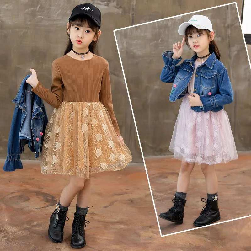 Girl Autumn Suit 2018 New Pattern Korean Long Sleeve Children Western Style Dress Cowboy Loose Coat |