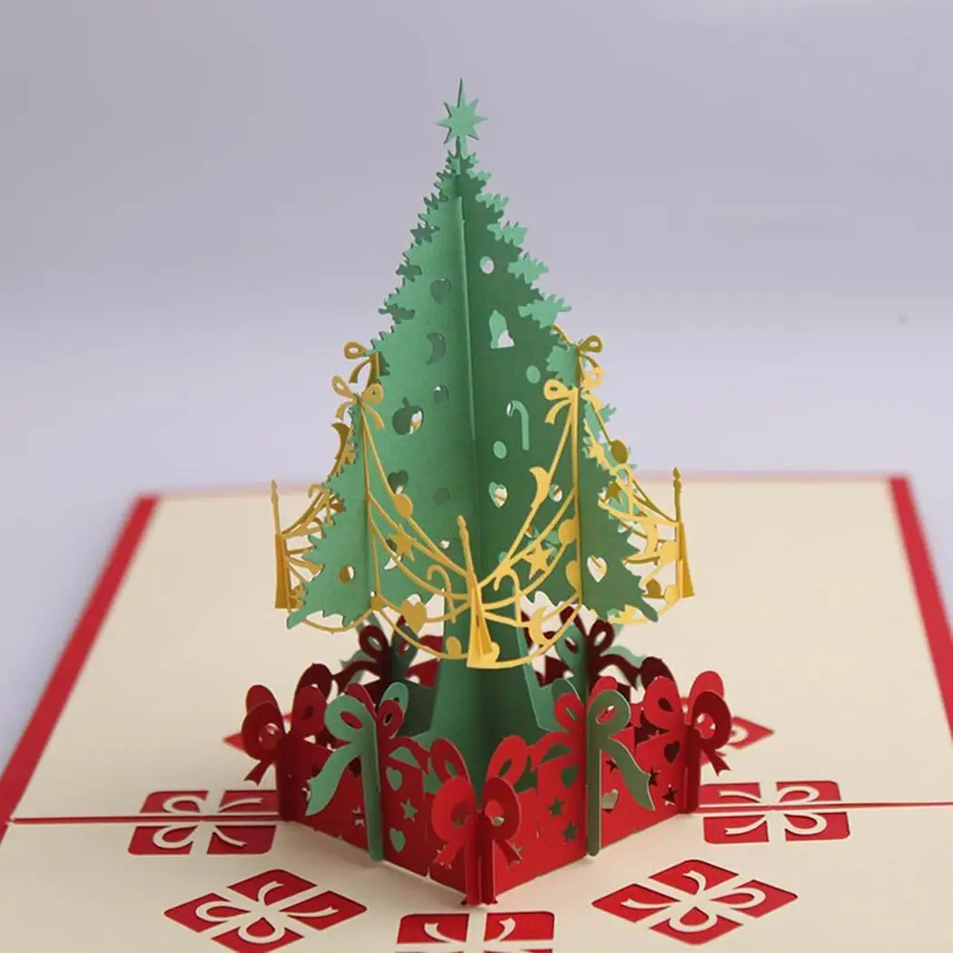 3D Pop Up Merry Рождественская елка мультфильм поздравительная открытвечерние ка