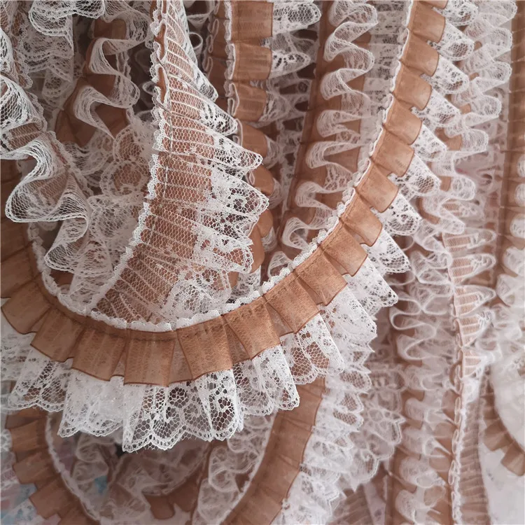 Роскошный плиссированный шифоновый золотистый Тюль шириной 5 см с объемным