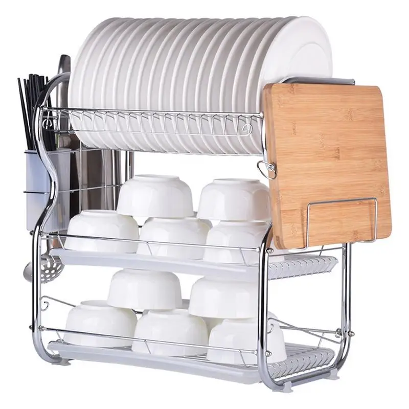 

Kitchen Shelf Multifunctional Storage Rack Dish Drying Rack 3-Tier Chrome Dish Drainer Rack Kitchen Storage With Drainboard