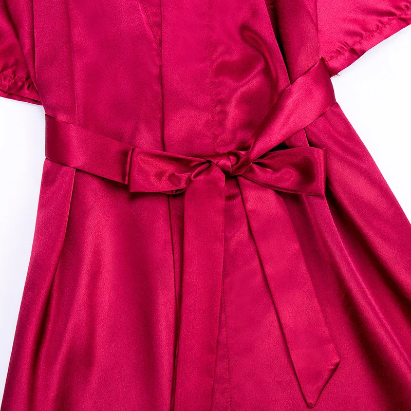 Роковой Silk-как браке пижамы женские летние длинные платья невесты красный Дома