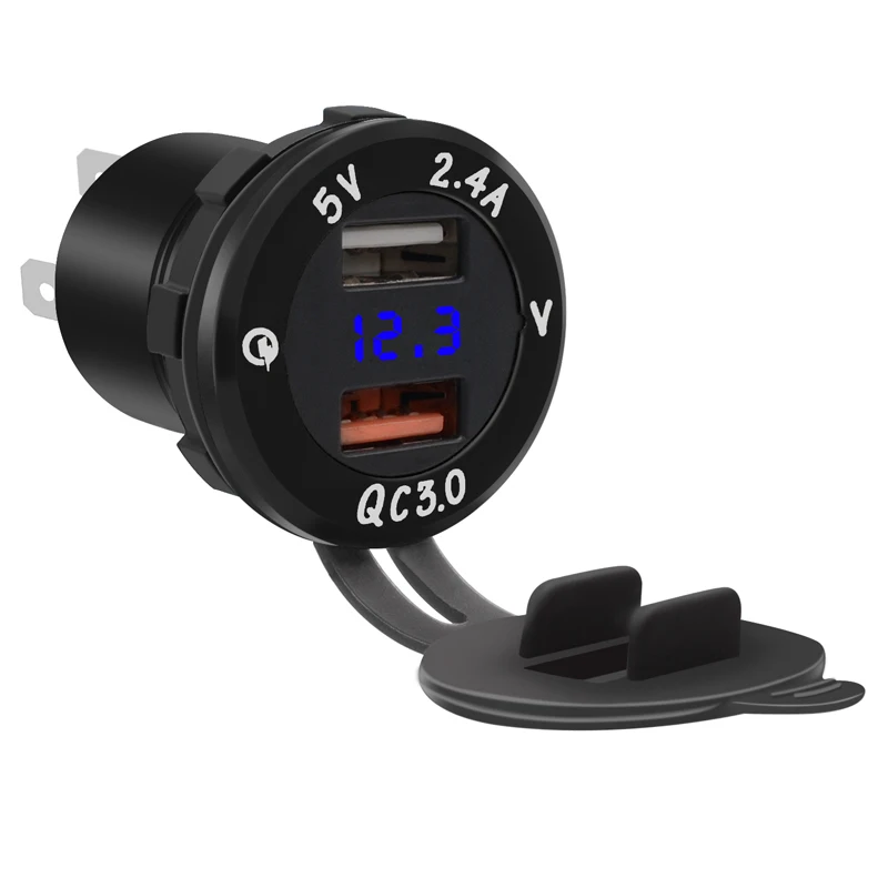 IP66 12V 3.4A QC3.0 автомобильное двойное зарядное устройство USB с измерителем